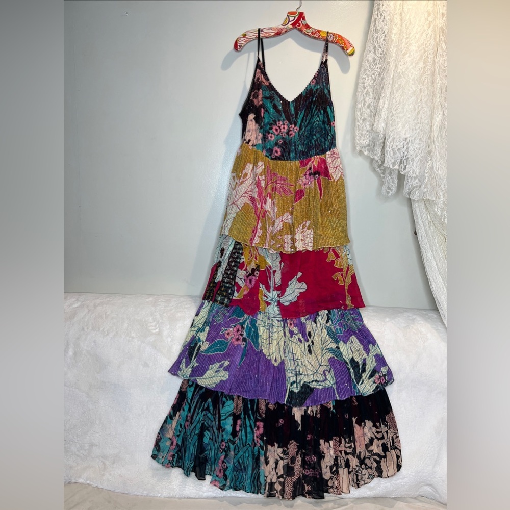 Anthropologie x Bhanuni by Jyoti Tiered Mixed Print Embellished Maxi Dress - Picture 5 of 11